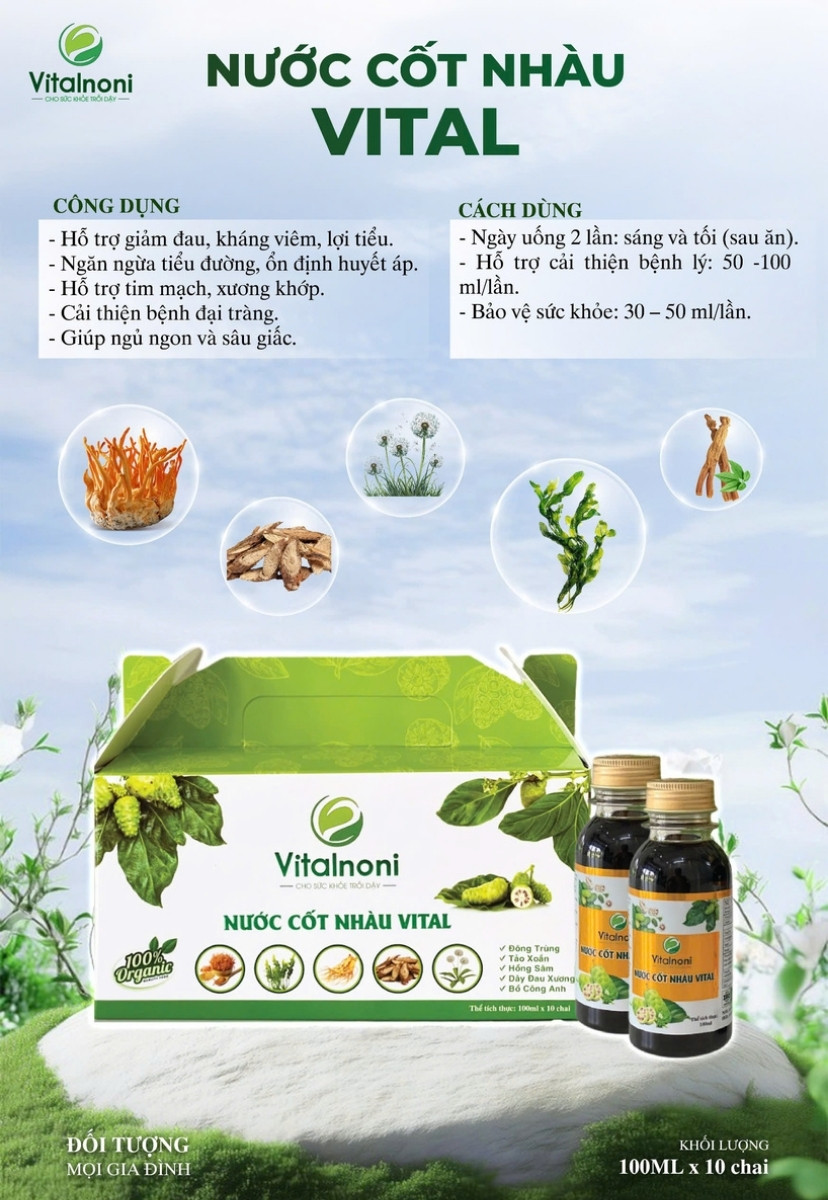 Nước cốt nhàu VITAL - Giải pháp tiện lợi bổ sung các thảo dược quý